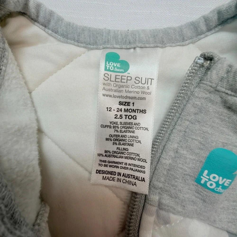 Love To Dream Sleep Suit Kids 12-24M Gray Excellent Rainbow 2.5 TOG Organic Wool